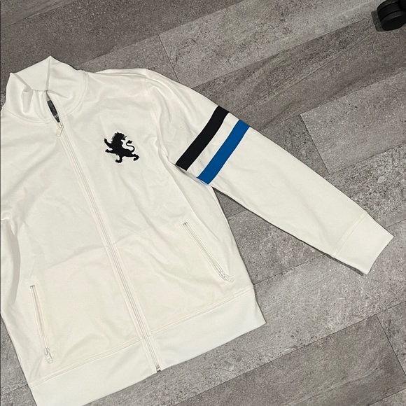 Men’s white zip up jacket with blue accents - Picture 3 of 6